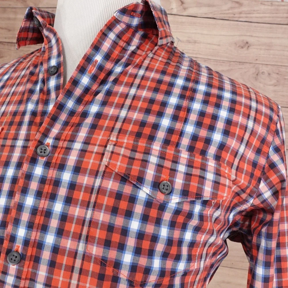 Banana‎ Republic Shirt Mens Large Red Plaid Button Up Slim Fit Stretch Casual
